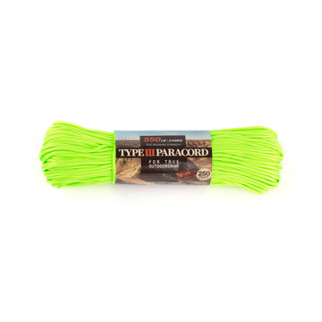 HERCULES 550 Paracord Survival Rope Neon Green Type III Parachute Cord for Camping